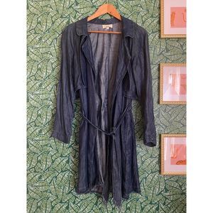 cloth + stone | Longline Denim Trench Jacket Waist Tie Medium